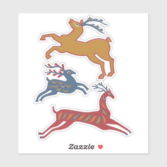 Sticker Three Deers American Folk Art (Feuille)