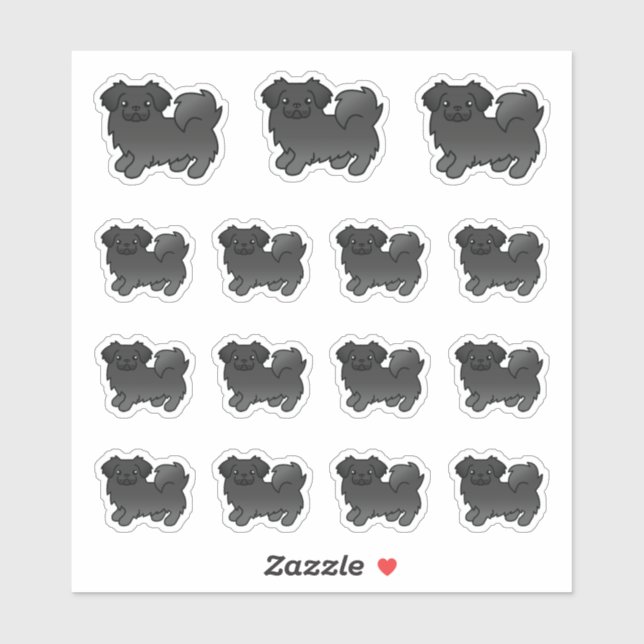 Sticker Tibétain Spaniel Noir Chiens de Dessin Animé Migno (Feuille)