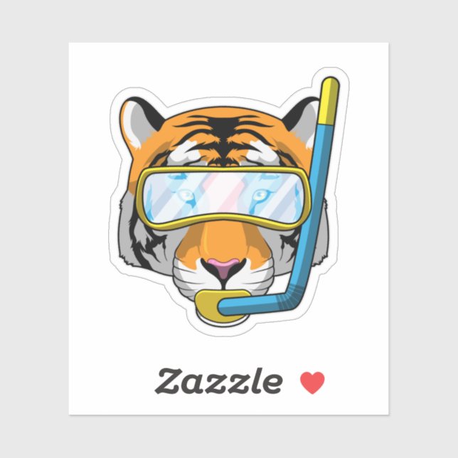 Sticker Tiger comme plongeur avec tuba (Feuille)