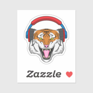 Sticker Tiger en musique avec casque