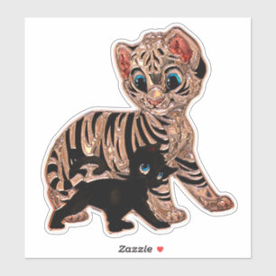 Sticker Tiger petit chaton chaton mignon look métallique d