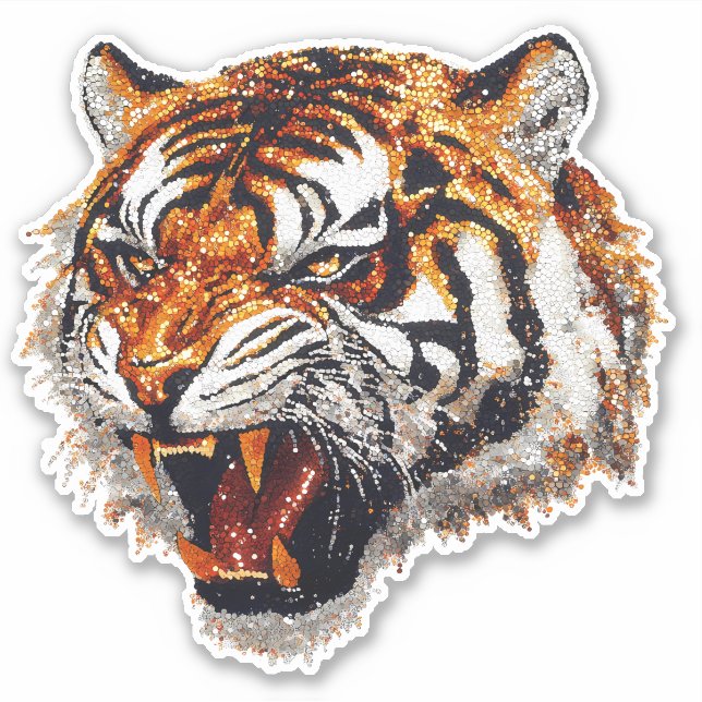 Sticker Tiger Tiger Snarling Faux Sequin parties scintilla (Devant)
