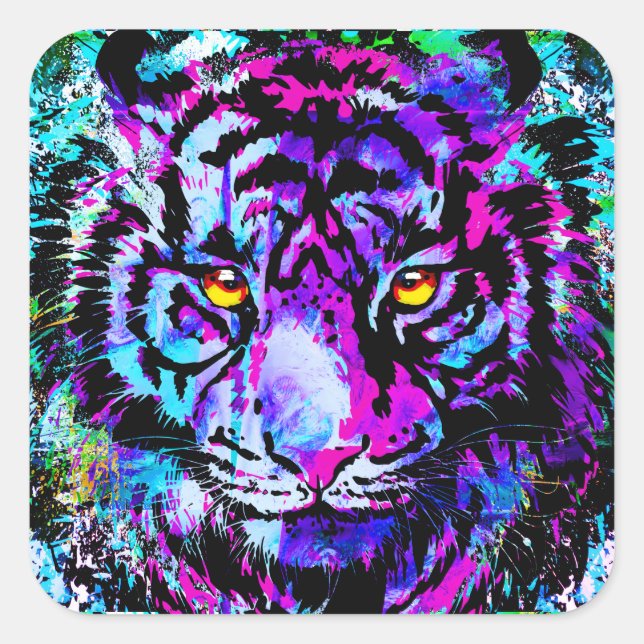 Sticker Tiger Violet Carré - Gros Chat de la faune (Devant)