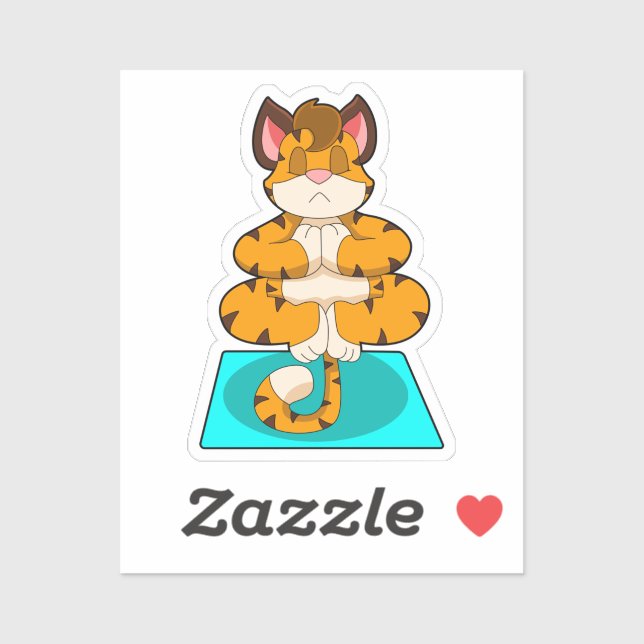 Sticker Tigre au Yoga sur tapis de Yoga (Feuille)