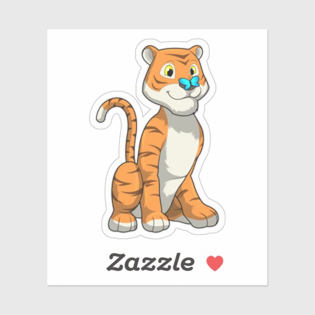 Sticker Tigre avec papillon (Feuille)