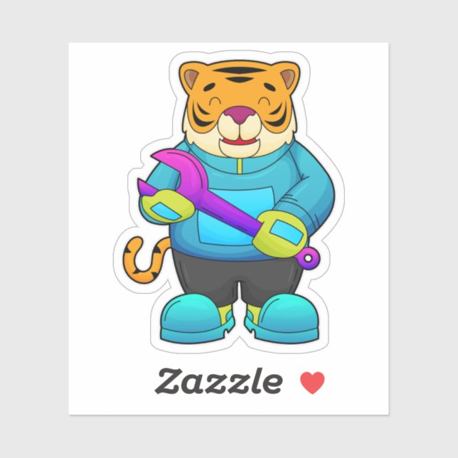 Sticker Tigre comme mécanique avec clé (Feuille)