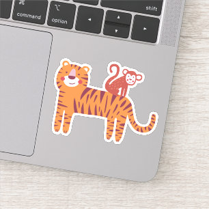Sticker Tigre mignon avec singe sur l'ordinateur portable