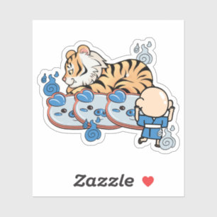 Sticker Tigre mignon et Yokai du miroir Ungaikyo