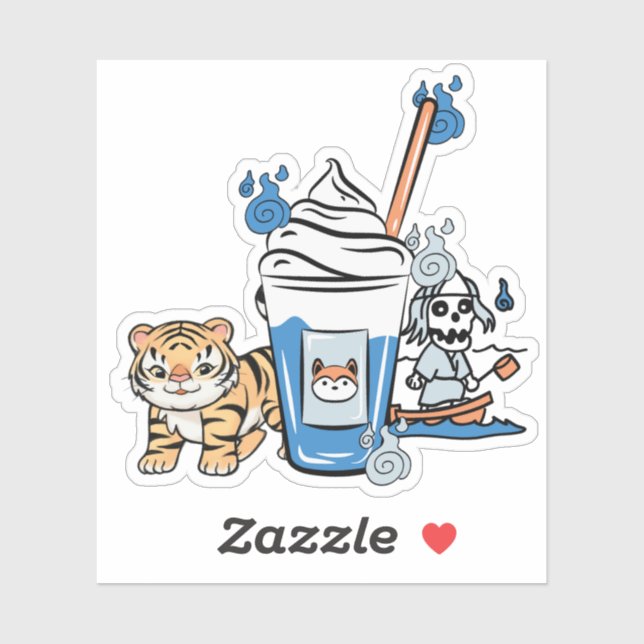Sticker Tigre Mignon, Milk-Shake Bleu & Esprit de Bateau (Feuille)