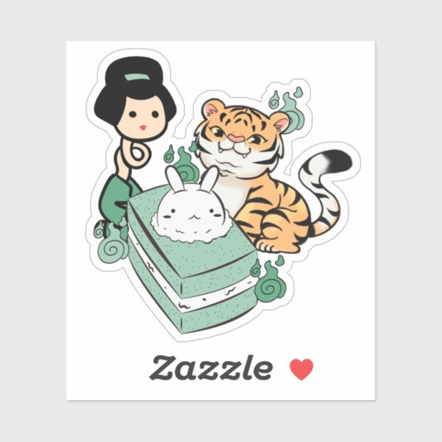 Sticker Tigre mignon, Rokurokubi & Mooncake (Feuille)