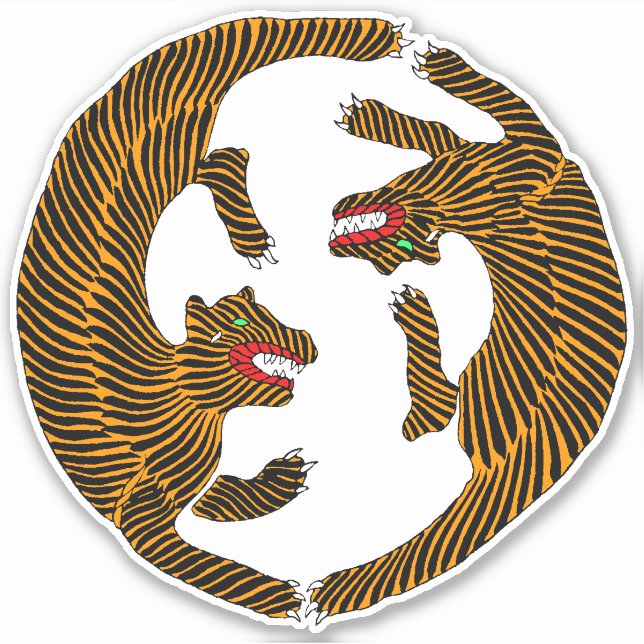 Sticker Tigres d'art populaire japonais (Devant)