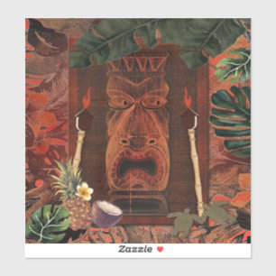 Sticker Tiki en bois vintage et torche Aloha Hawaiian