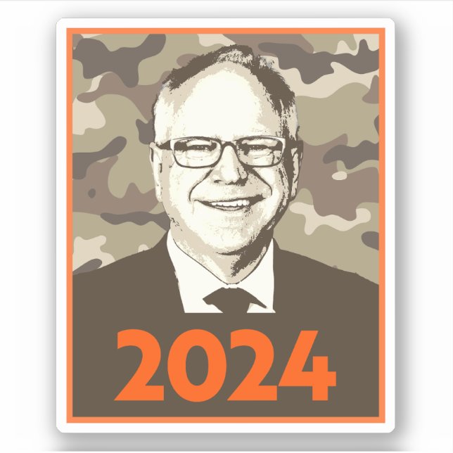 Sticker Tim Walz 2024 Espoir au Camouflage (Devant)