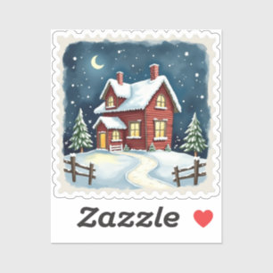 Sticker Timbre Cabine de nuit d'hiver