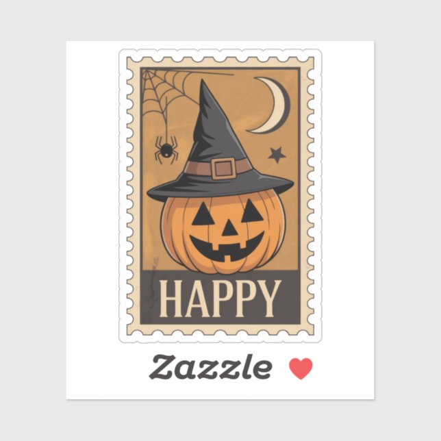 Sticker Timbre Chapeau de Sorcière Citrouille « Happy Hall (Feuille)