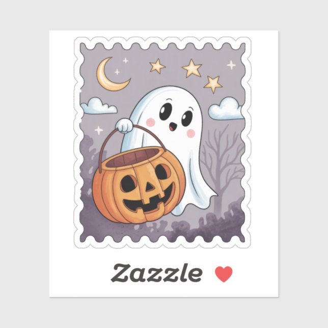 Sticker Timbre de fantôme mignon pour Halloween (Feuille)