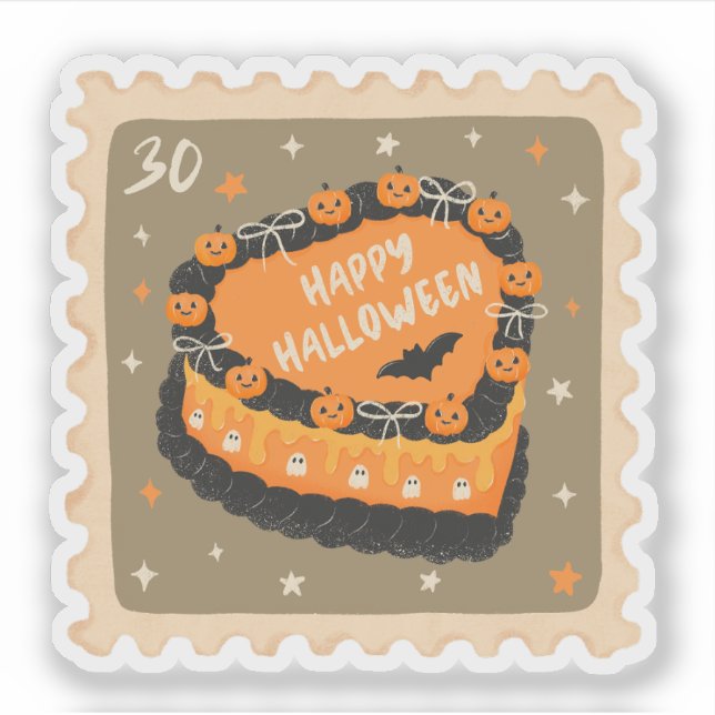 Sticker Timbre de gâteau vintage Joyeux Halloween (Devant)
