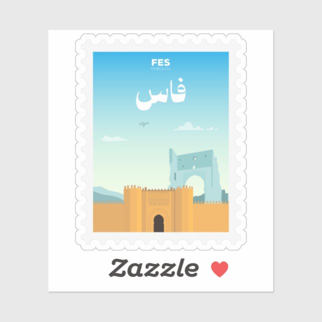 Sticker Timbre-poste de Fès Maroc Voyage (Feuille)