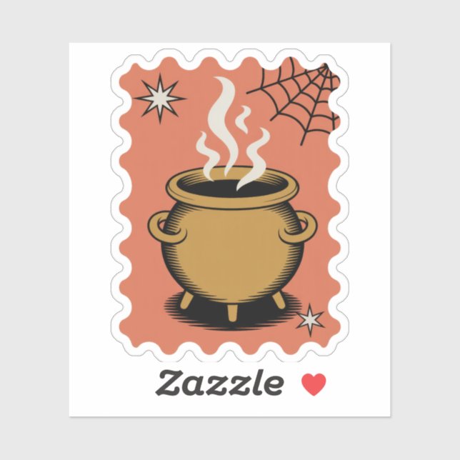 Sticker Timbre-poste d'Halloween Chaudron Surnaturel (Feuille)
