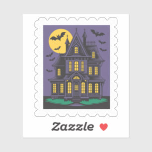 Sticker Timbre-poste Maison Hantée Halloween Épouvante