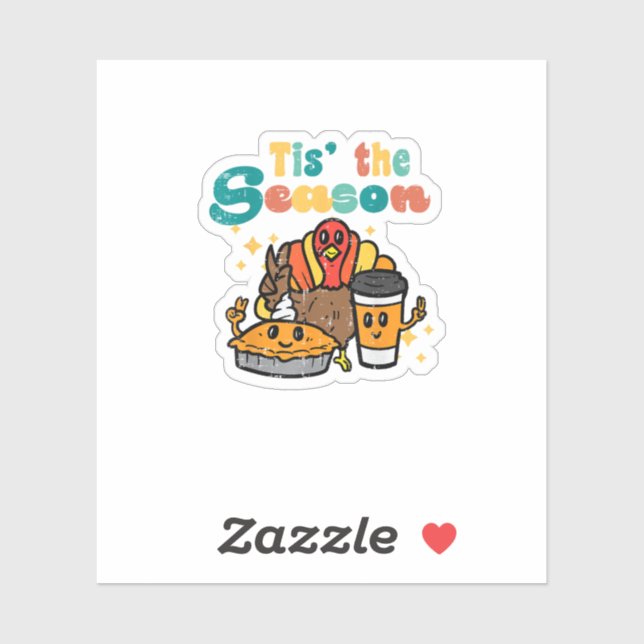 Sticker Tis The Season Turkey Coffee Retro Thanksgiving Fa (Feuille)