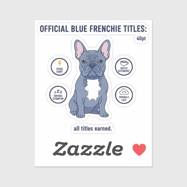 Sticker Titres Officiels Drôles de Frenchie Bleu pour Mama (Feuille)
