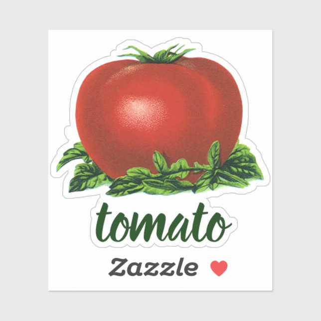 Sticker Tomate Rouge Mûr Vintage, Légumes et Fruits (Feuille)