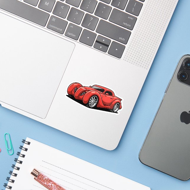 Sticker Toon Hotrod Spirale Rouge Lava (Ordinateur portable avec iPhone)