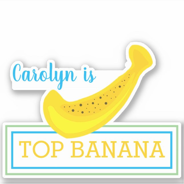 Sticker TOP BANANA, votre nom, amusant, banane jaune, humo (Devant)