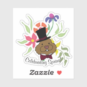 Sticker Top Hat Bow Cravate Printemps Fleurs Groundhog