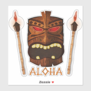 Sticker Torches Tiki en Bois Aloha Hawaïen Été Tropical