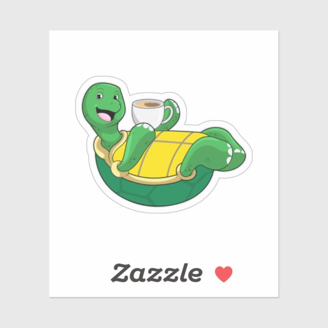 Sticker Tortue avec tasse de café (Feuille)