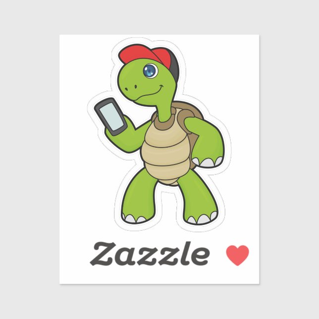 Sticker Tortue avec téléphone et Casquette (Feuille)