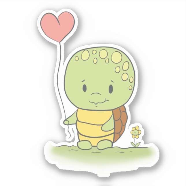 Sticker Tortue avec un ballon en forme de cœur (Devant)