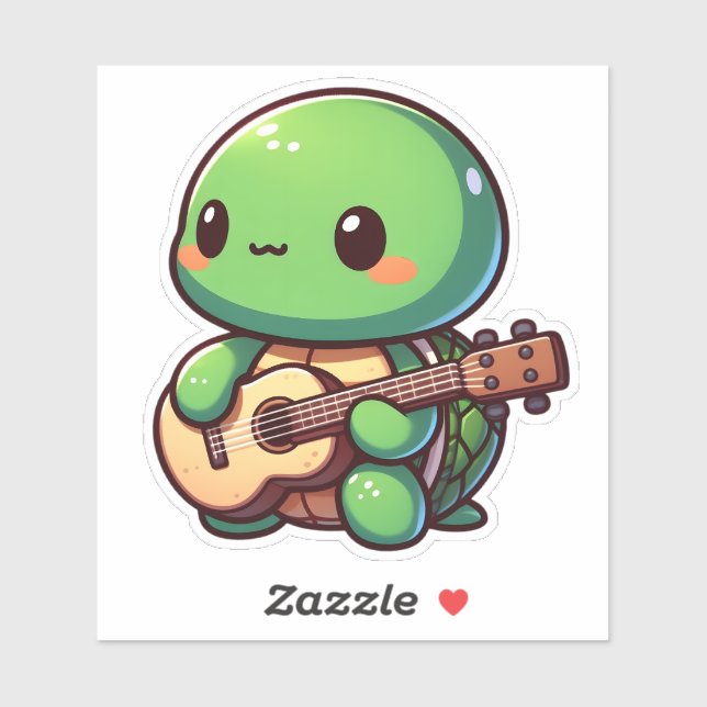 Sticker Tortue Chibi Jouer de la guitare (Feuille)