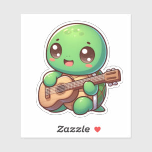 Sticker Tortue Chibi Jouer de la guitare
