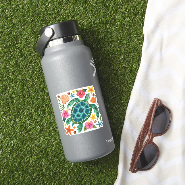 Sticker Tortue de mer florale Boho (HydroFlask Insitu)