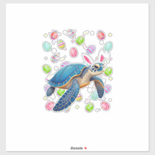 Sticker Tortue de mer Joyeuses Pâques Chasse aux œufs Lapi