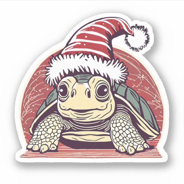 Sticker Tortue de Noël Santa Chapeau Vinyl (Devant)