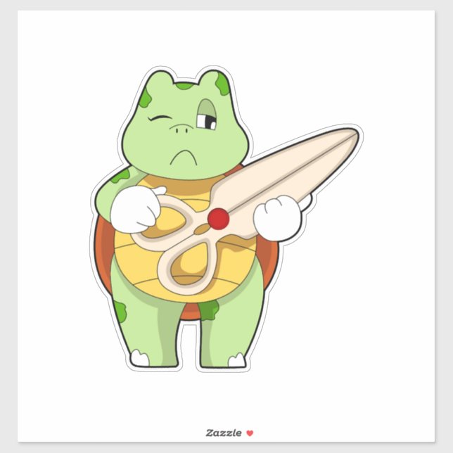 Sticker Tortue en coiffeur avec des ciseaux (Feuille)