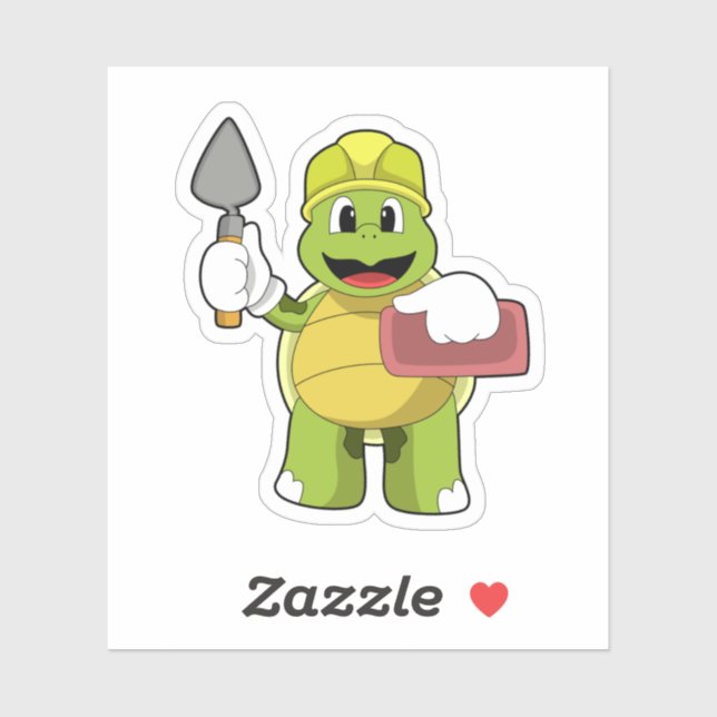 Sticker Tortue en Maçon avec Pierre (Feuille)