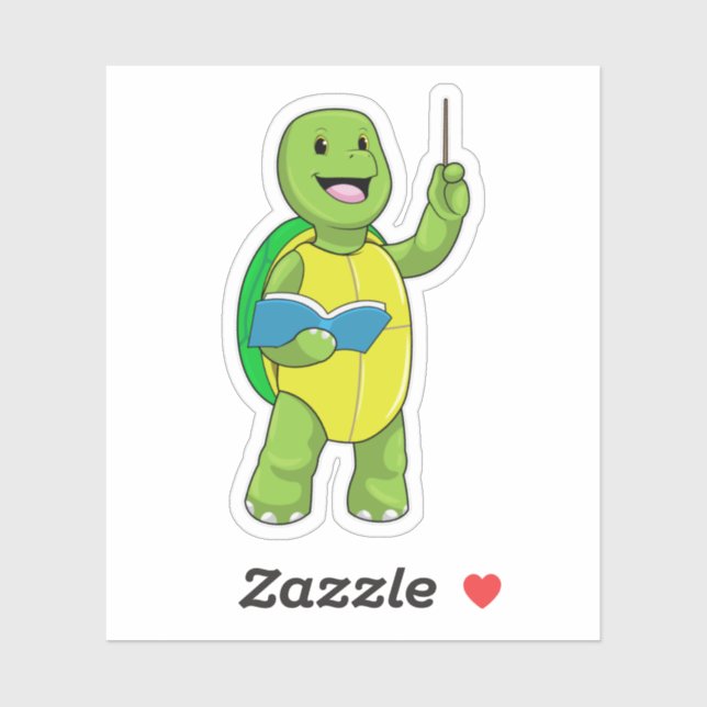 Sticker Tortue en tant qu'enseignant avec livre et pointeu (Feuille)