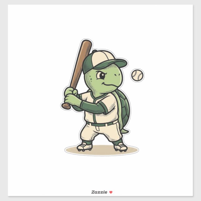Sticker Tortue Mignonne Batteur de Baseball Art Vectoriel  (Feuille)