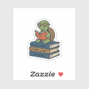 Sticker Tortue mignonne lisant sur des livres Vintage Vect