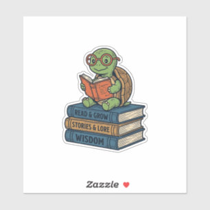 Sticker Tortue mignonne lisant sur des livres Vintage Vect
