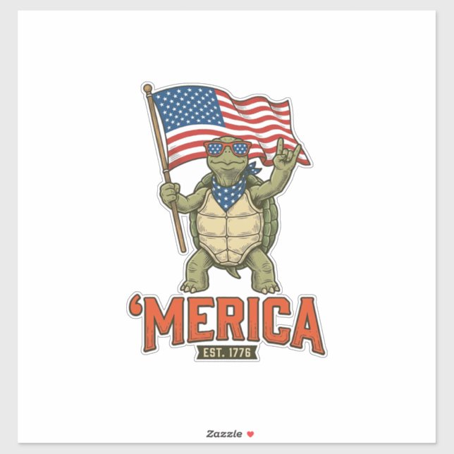 Sticker Tortue Patriotique ‘Merica Vintage Vector (Feuille)