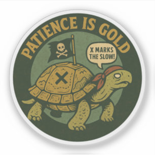 Sticker Tortue Pirate Drôle Patience Or