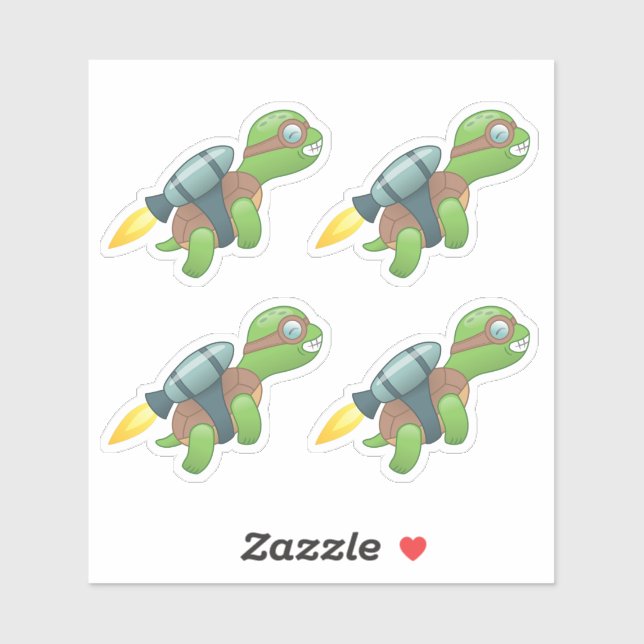 Sticker Tortue volante avec un Jetpack Set de 4 (Feuille)