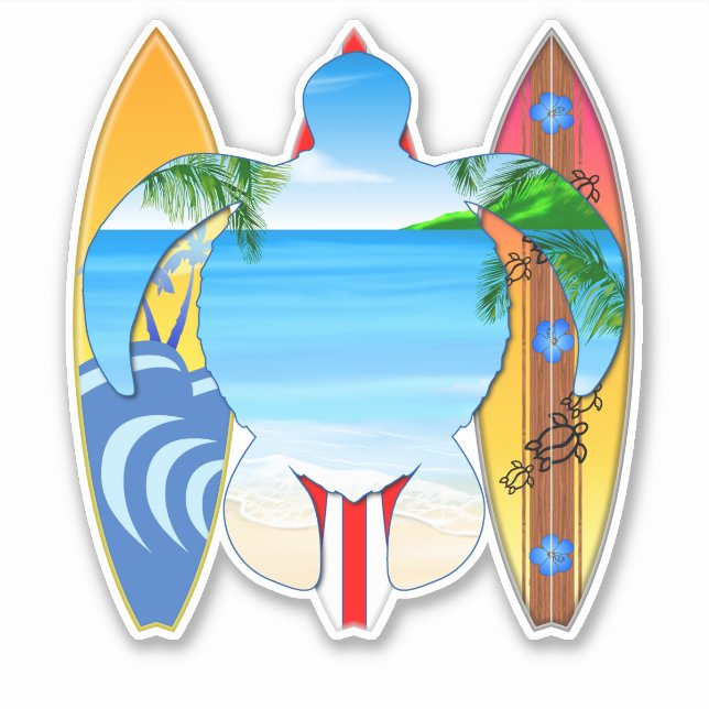 Sticker Tortues de mer et planches de surf (Devant)