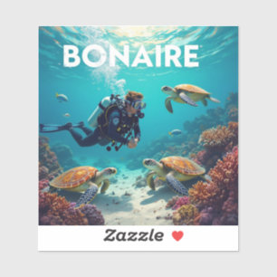 Sticker Tortues marines et plongeur à Bonaire